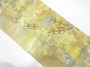 引き箔　鎧縅に矢羽根模様織り出し袋帯